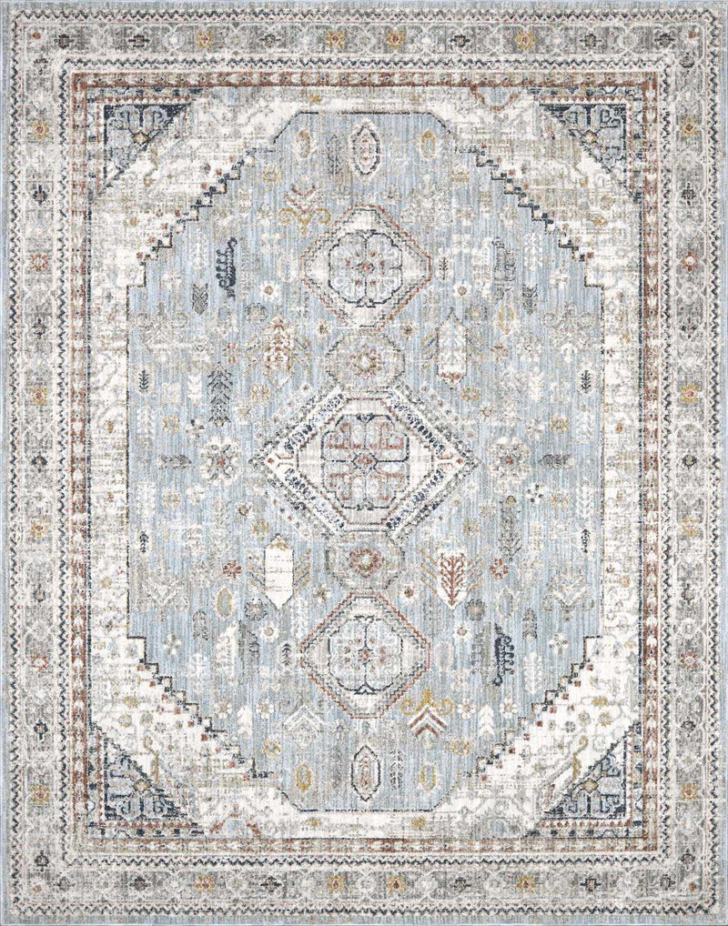 Gray and blue Kouta area rug by Boutique Rugs, featuring a modern geometric design with soft, textured fibers.