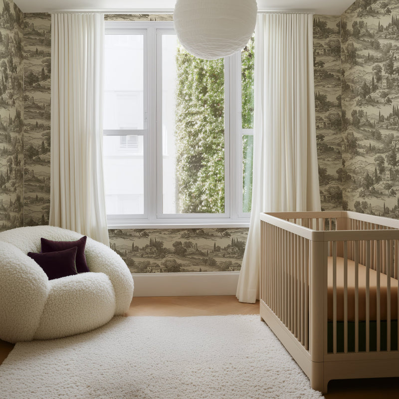 North and Finch Birchwood wallpaper featuring realistic wood grain texture in warm, natural tones for a rustic interior look.