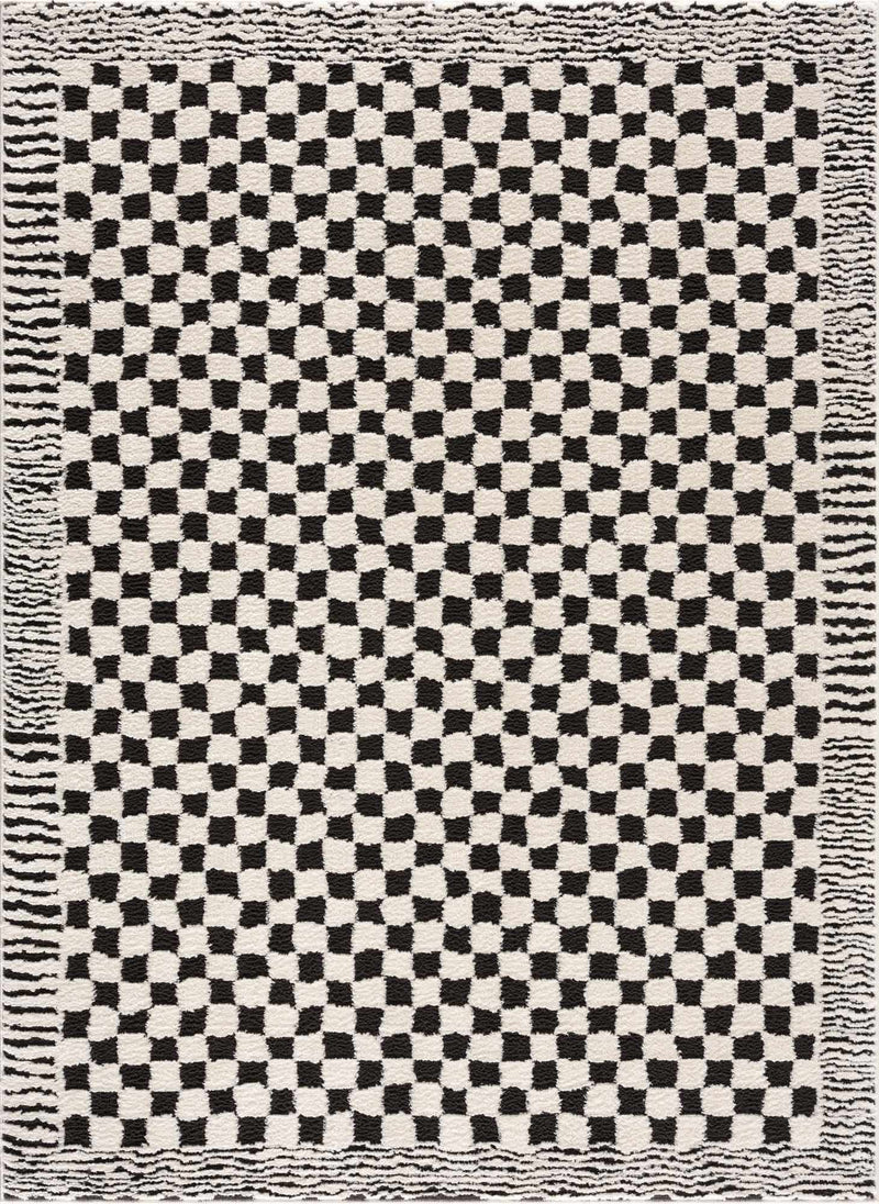 Black and white checkered area rug from Boutique Rugs, featuring a modern geometric pattern perfect for contemporary interiors.