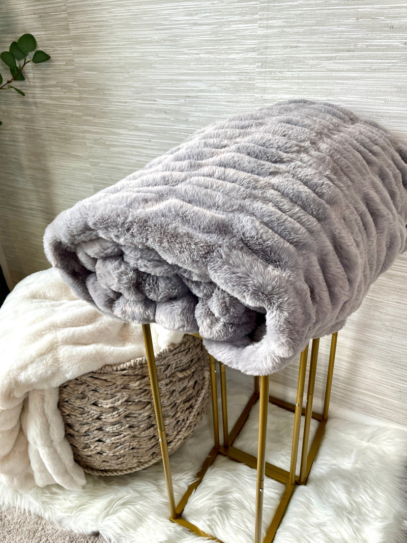 Gray faux fur blanket by Cloud9, 30x40 inch lap size with soft, plush texture perfect for cozying up.