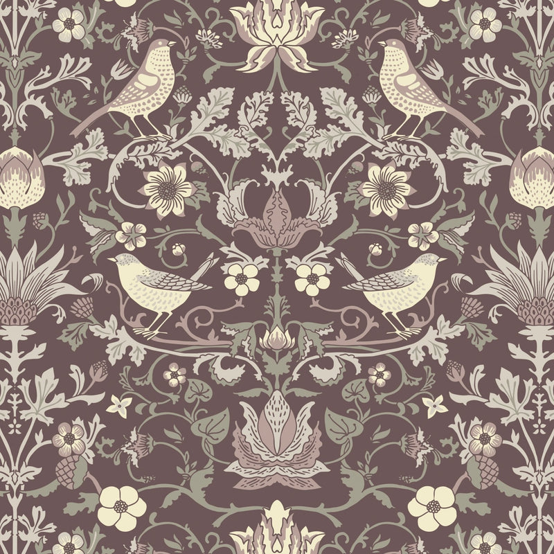 North and Finch Millie in Plum wallpaper featuring a stylish, floral pattern on a rich plum background.