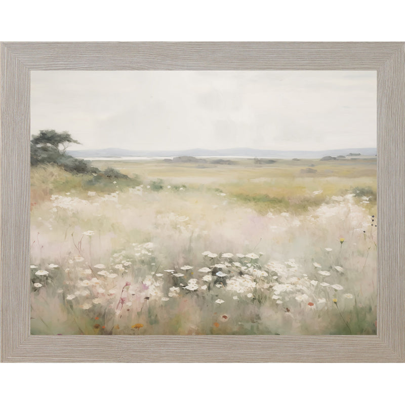 Wildflower Meadow Wall Art – Watercolor White Flowers Coastal Landscape Neutral Floral Decor (SB225)