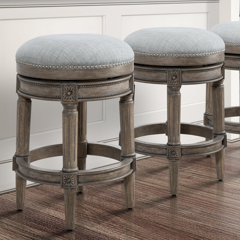 Backless grey Charlotte Barstool by Carolina Barstool, showcasing modern furniture design with a sleek, minimalist appearance.