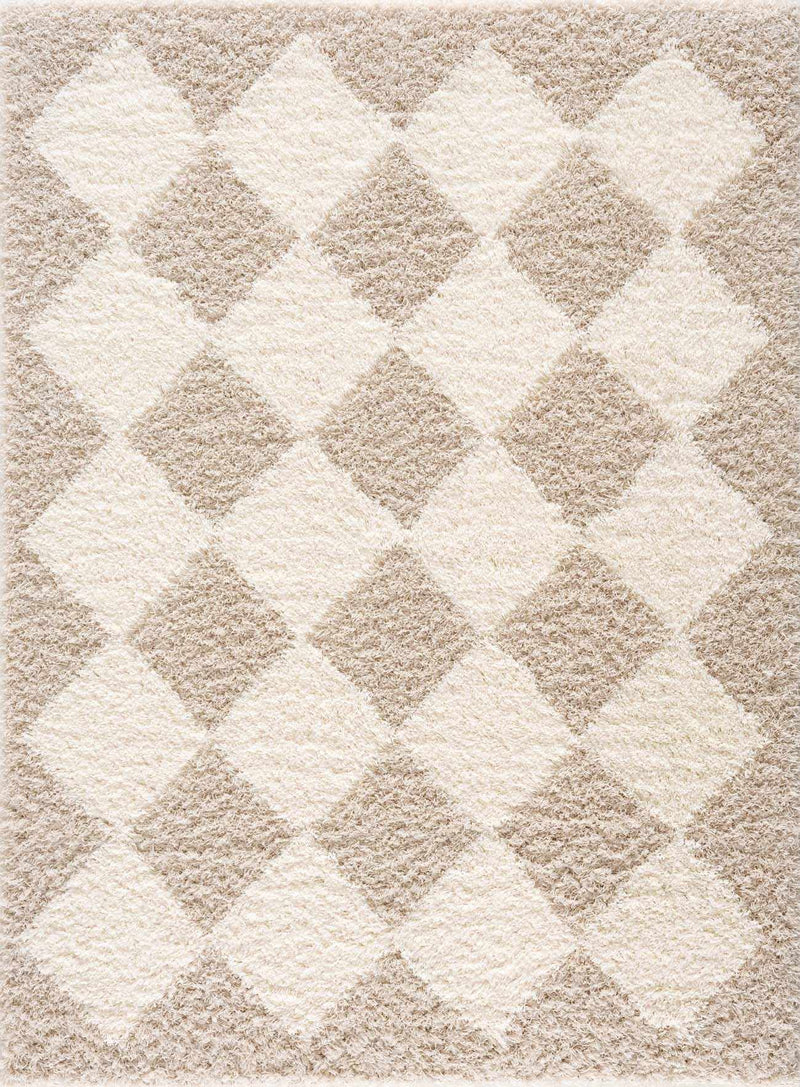 Hauteloom Zahur cream and beige diamond patterned area rug with intricate design, soft texture, perfect for living room decor.