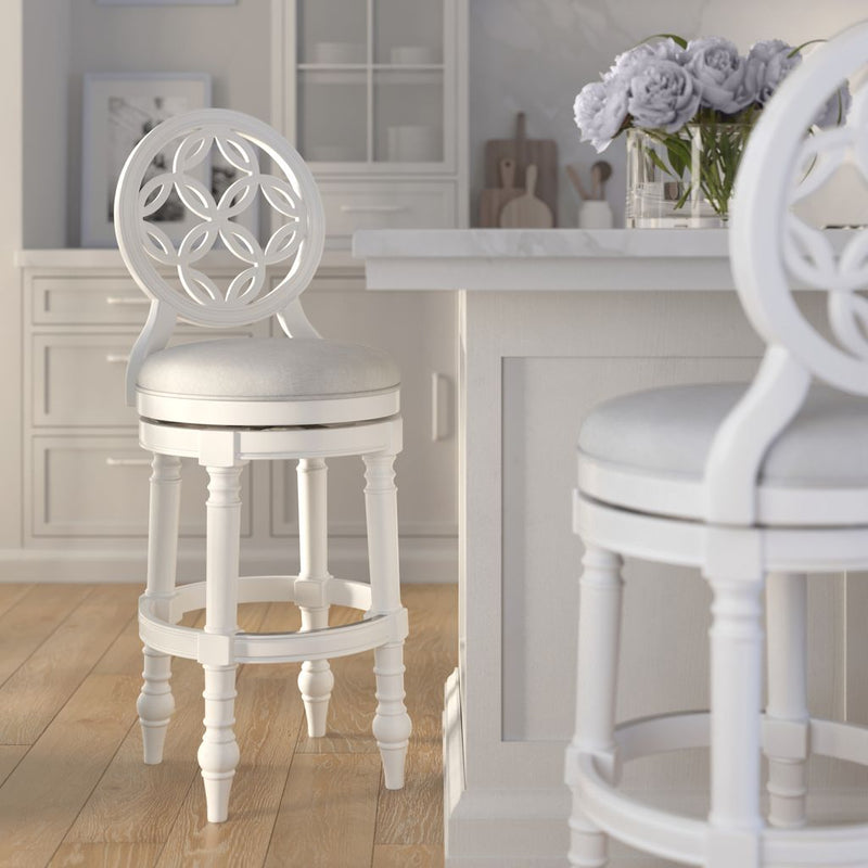 White Carolina Barstool Gastonia swivel stool with a modern design, shown in a stylish home interior setting.