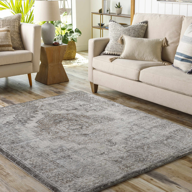 Close-up of the Manaring Charcoal Luxe Thick Area Rug by Boutique Rugs, showcasing its plush texture and deep charcoal color.