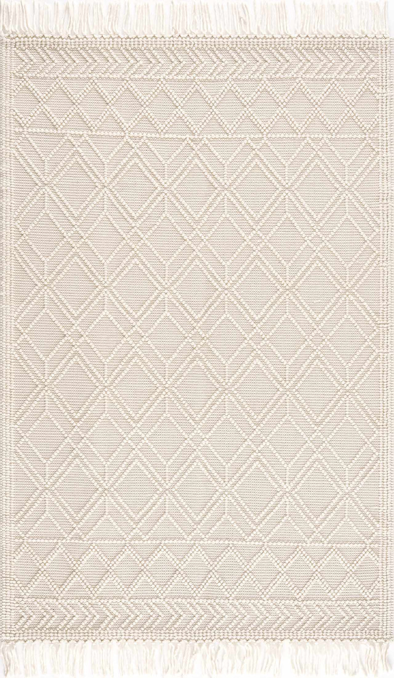 Boutique Rugs Ramsbury Beige Trellis Wool Rug with geometric trellis pattern, soft texture, and neutral beige color.