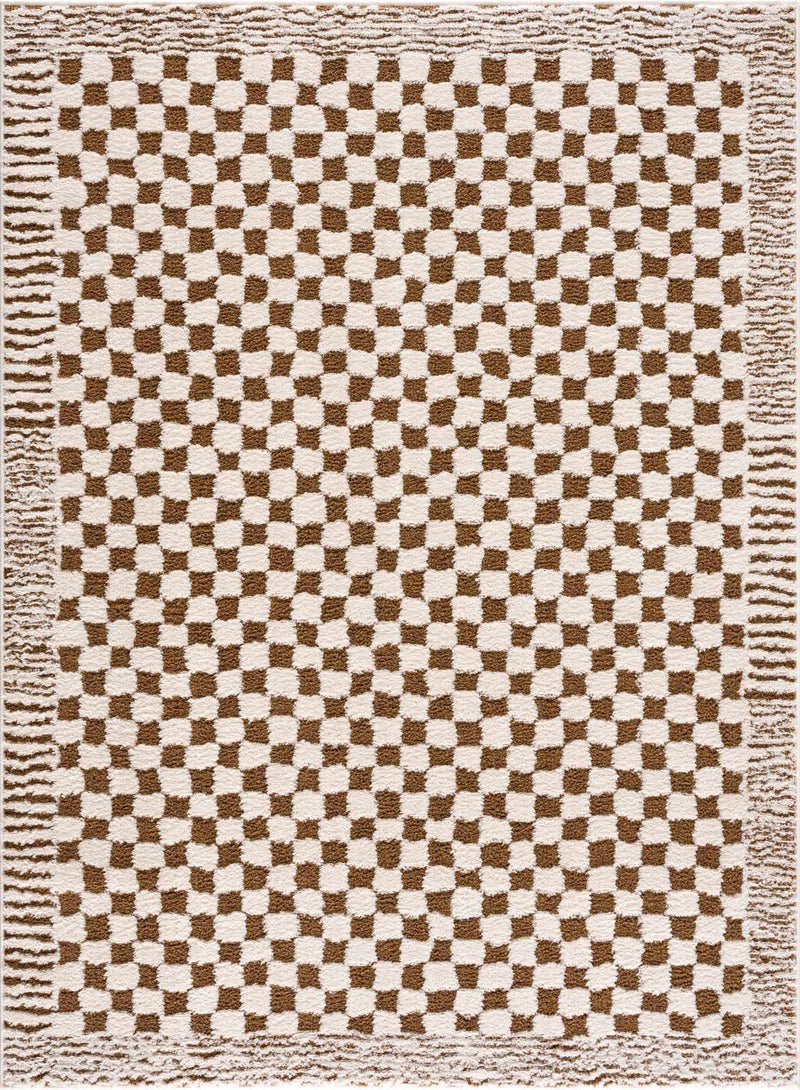 Leryn Brown checkered plush rug from Boutique Rugs, soft and cozy with a stylish checkered pattern, perfect for living rooms or bedrooms.