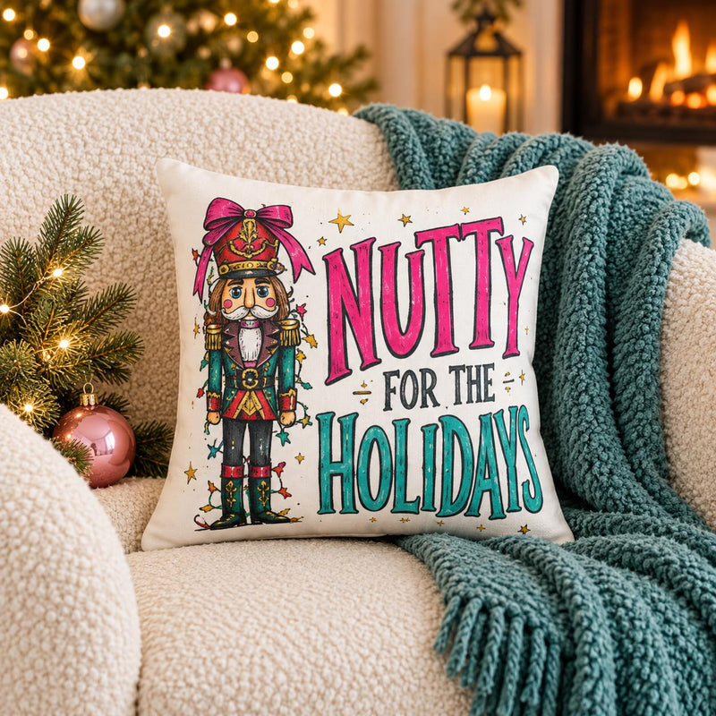 BlackbirdOak Nutty for the Holidays Nutcracker decorative pillow with festive holiday design and cozy fabric.