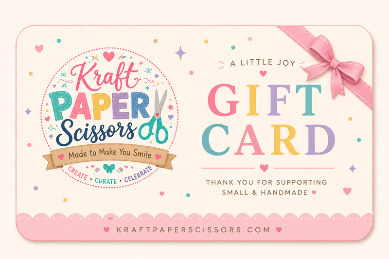 Kraft Paper Scissors gift card featuring a kraft paper design and scissors illustration, ideal for gifting and special occasions.