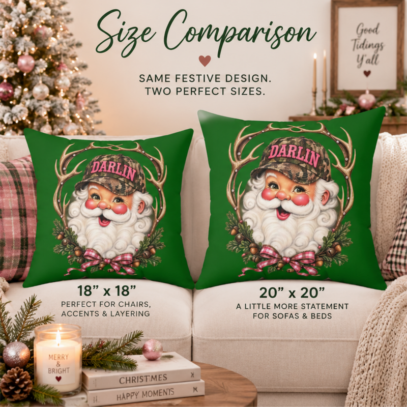 Darlin Santa pillow with antler wreath from Kraft Paper Scissors, festive Christmas decorative throw for home decor.