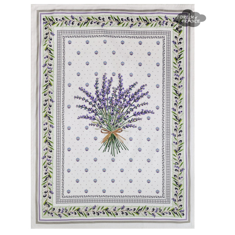French Lauris cotton kitchen towel by I Dream of France, printed Tissus Toselli design, featuring a natural and decorative pattern.