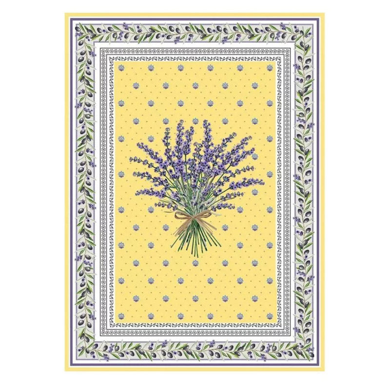 Yellow printed cotton French kitchen towel with Lauris design by I Dream of France, ideal for drying dishes and kitchen decor.