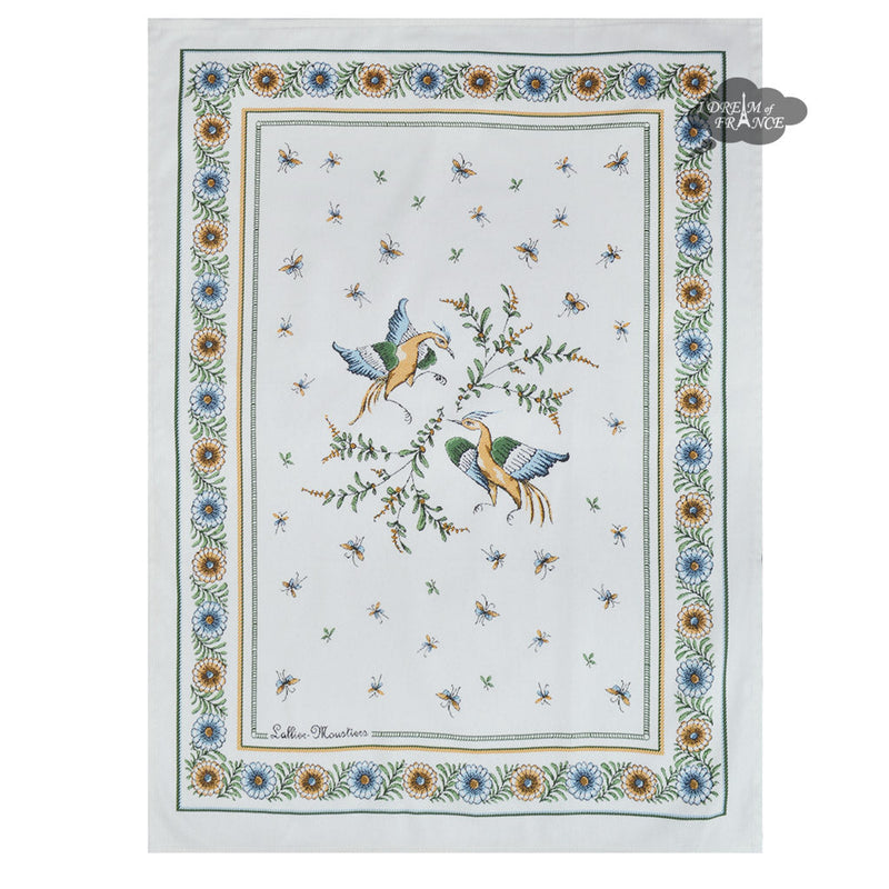 French kitchen towel by I Dream of France, printed cotton with Moustiers green and cream design, featuring Provence-inspired patterns.