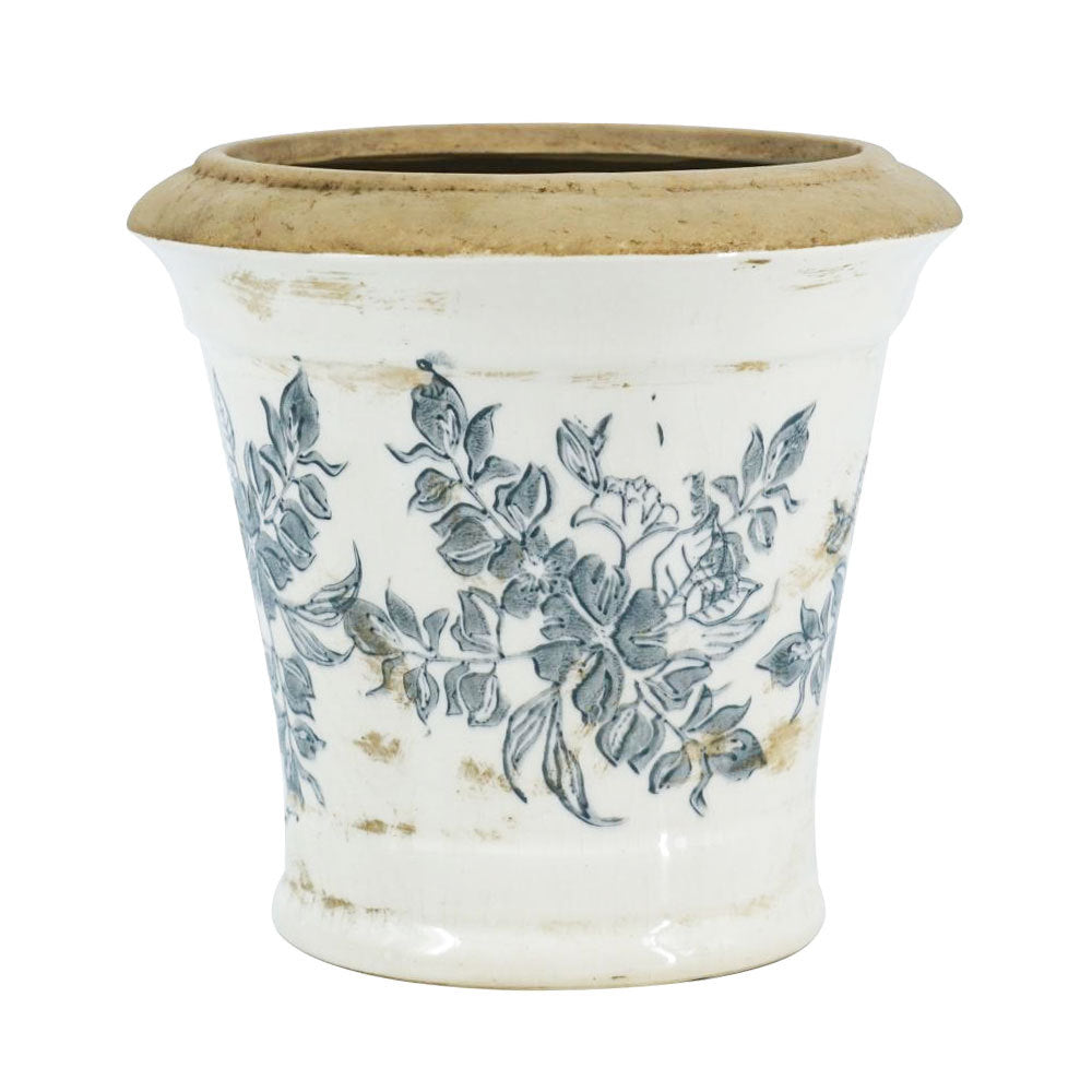 Set of two ceramic planters with white and black floral pattern, 7.1-inch height, by HouseOfZazla, ideal for indoor plants.