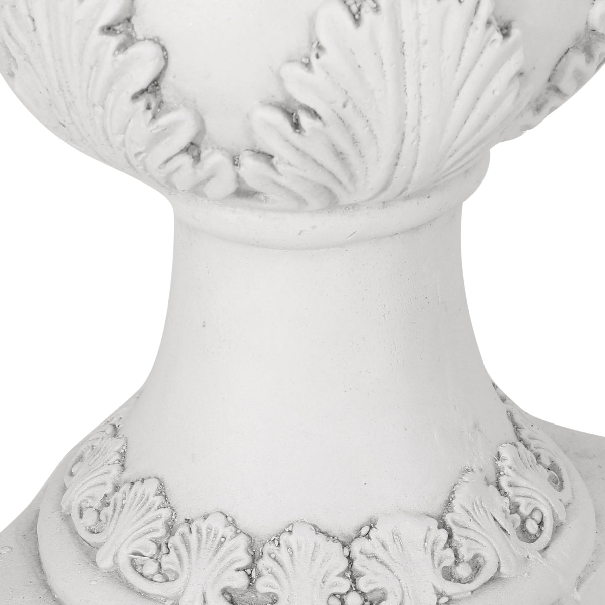 Roman style MGO garden urn planter with drainage hole in antique white finish, ideal for outdoor garden and patio decor.