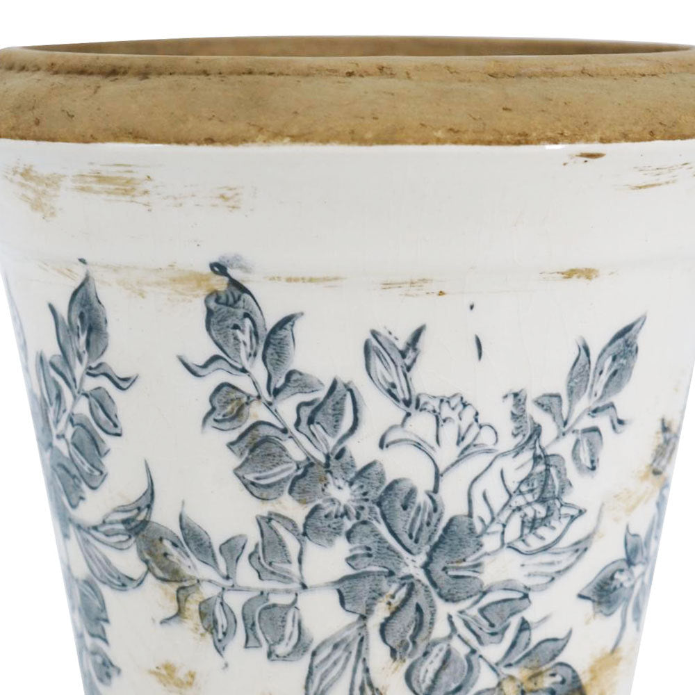 Pair of HouseOfZazla ceramic planters with white and black floral patterns, 7.1 inches, showing detailed decorative designs.