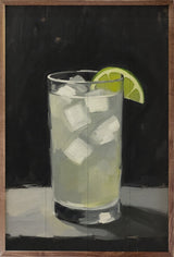 Walnut framed artwork featuring a gin and tonic drink illustration, designed by Kendrick Home in a 10x16 size.