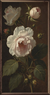 Walnut frame with vintage ivory peonies floral print, 12x24 inches, by Kendrick Home. Elegant botanical wall decor.