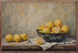 Walnut framed wall art featuring a bowl of lemons, designed by Kendrick Home, 16x10 inches.
