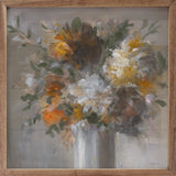 Walnut frame featuring artwork of a weekend bouquet with green accents by Danhui Nai, displayed in a 16x16-inch Kendrick Home display.