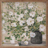 White bouquet gray vase by Julia Purinton displayed in a walnut frame, part of Kendrick Home's wall art collection.