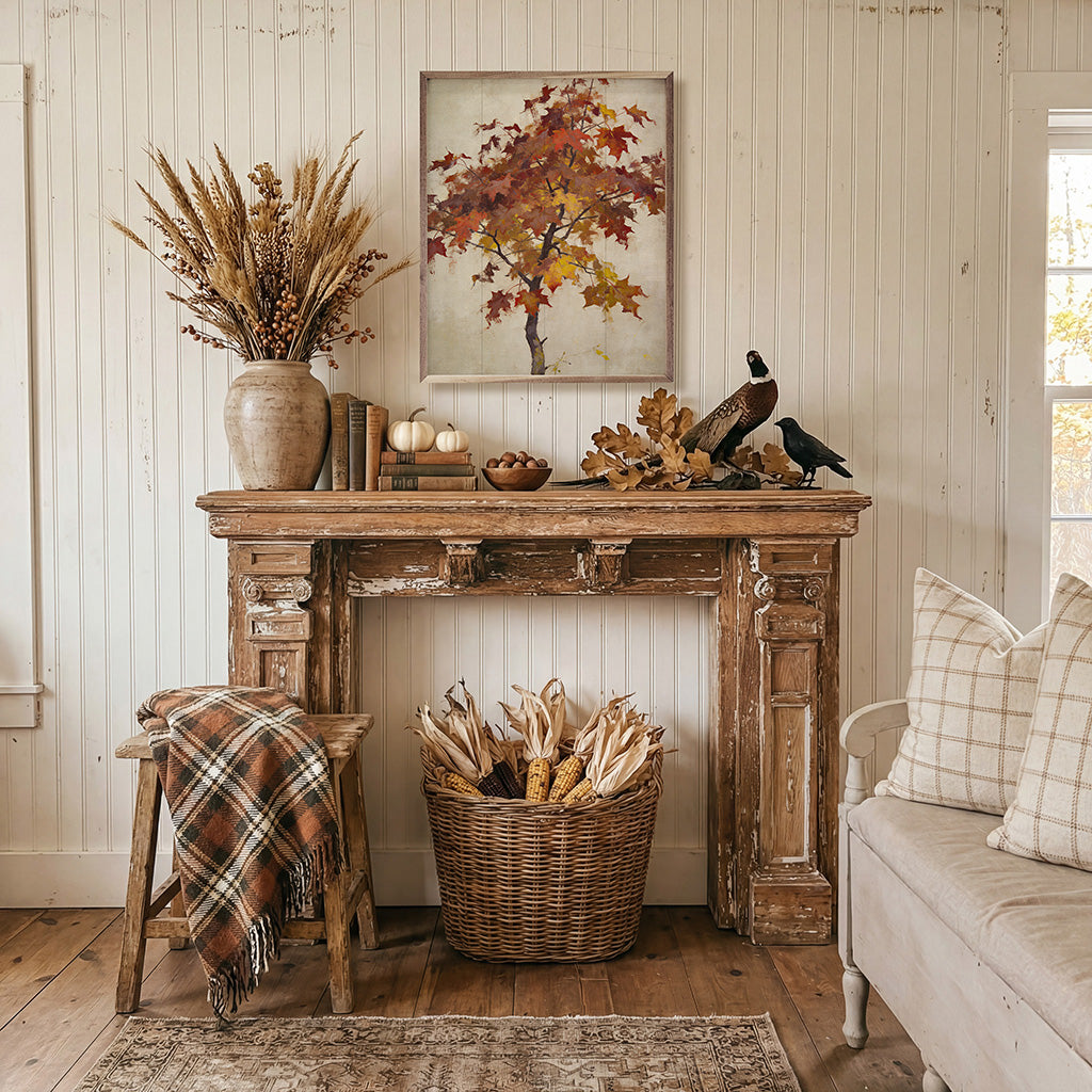 Walnut frame with Autumn Maple Tree study artwork, 16x20 inch wall decor by Kendrick Home in natural autumn colors.