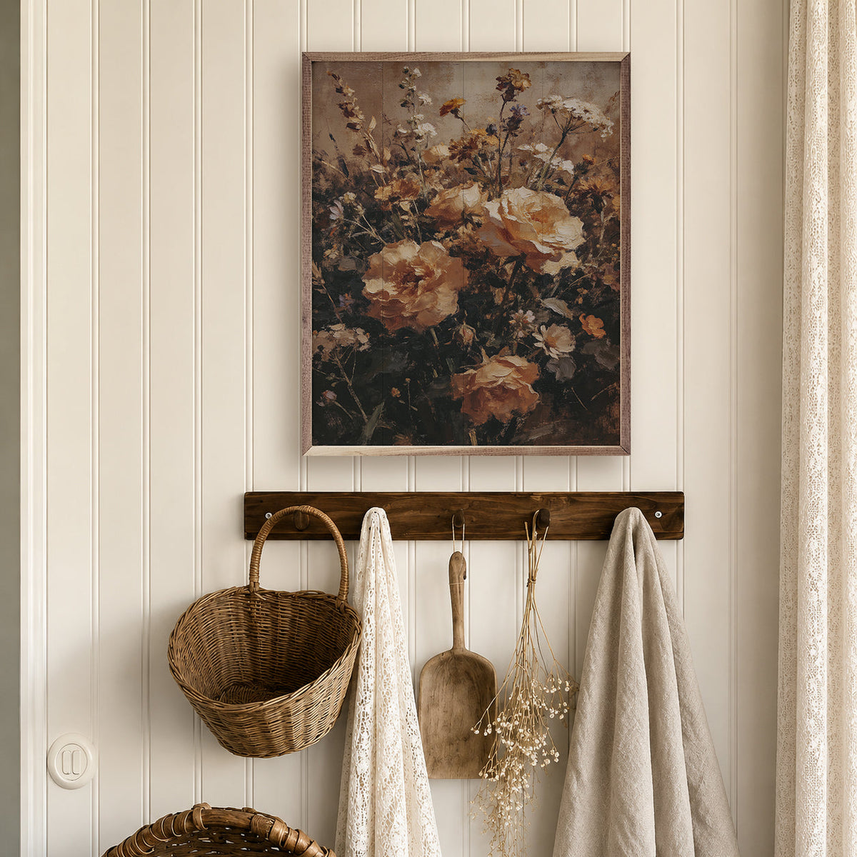 16x20 Walnut picture frame with warm wildflower meadow artwork by Kendrick Home, showcasing a floral design in a natural setting.