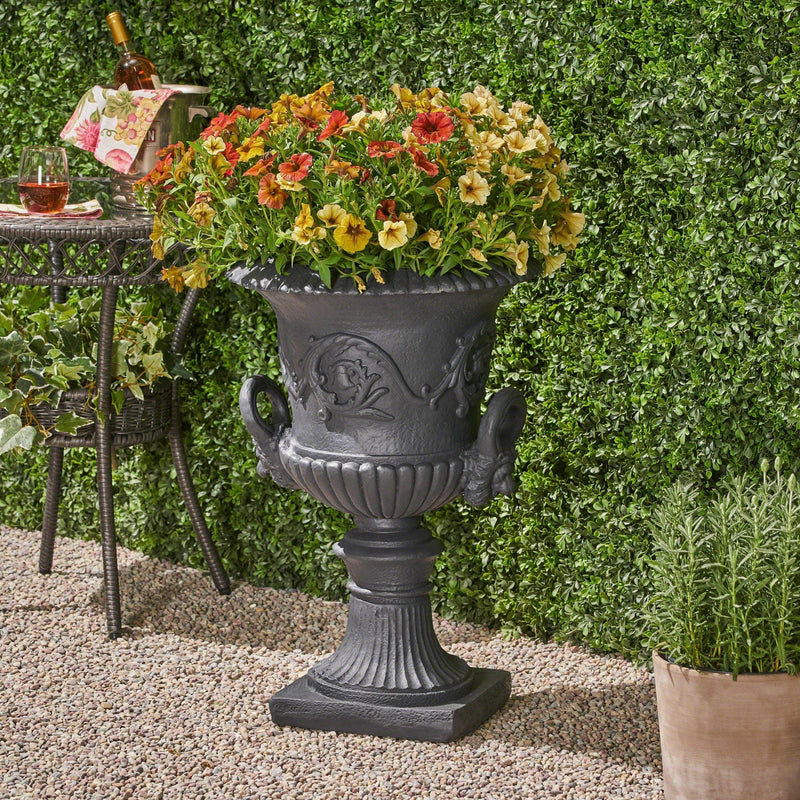 HouseOfZazla MGO Garden Urn Planter with decorative detailing, suitable for outdoor or indoor garden decor.