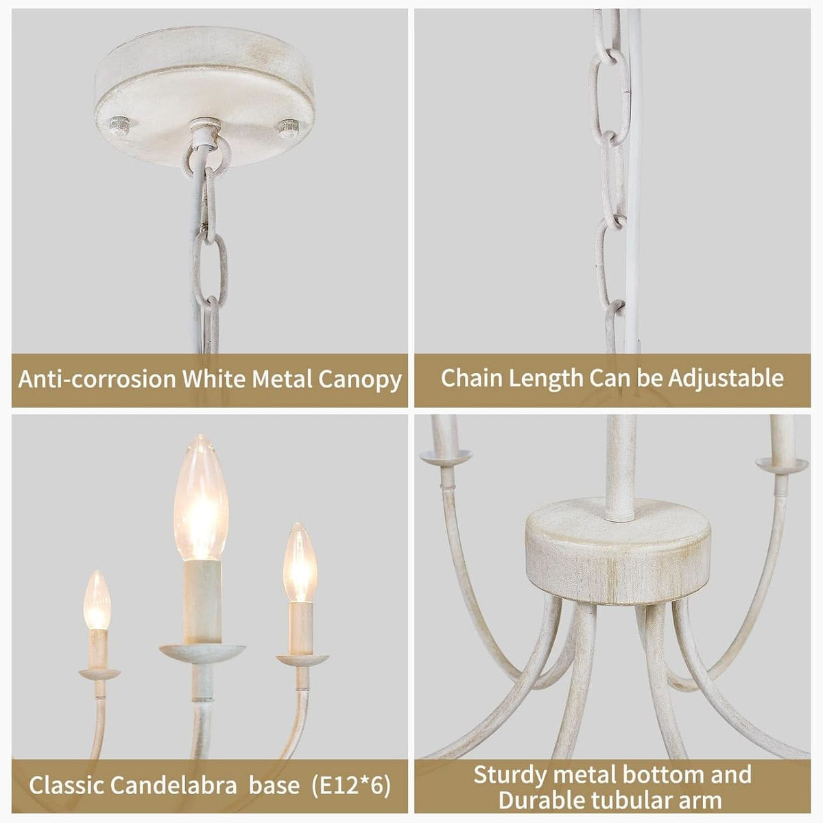 Six Light Antique White Farmhouse Chandelier Dining