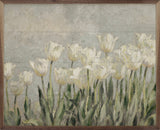 Walnut frame with Tulips Patch artwork by Kendrick Home, 20x16 inches, featuring vibrant tulip design on textured background.