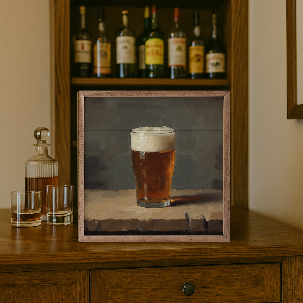 Walnut frame with a 24x24 inch Ale artwork from Kendrick Home, showcasing a stylish and modern decorative piece.