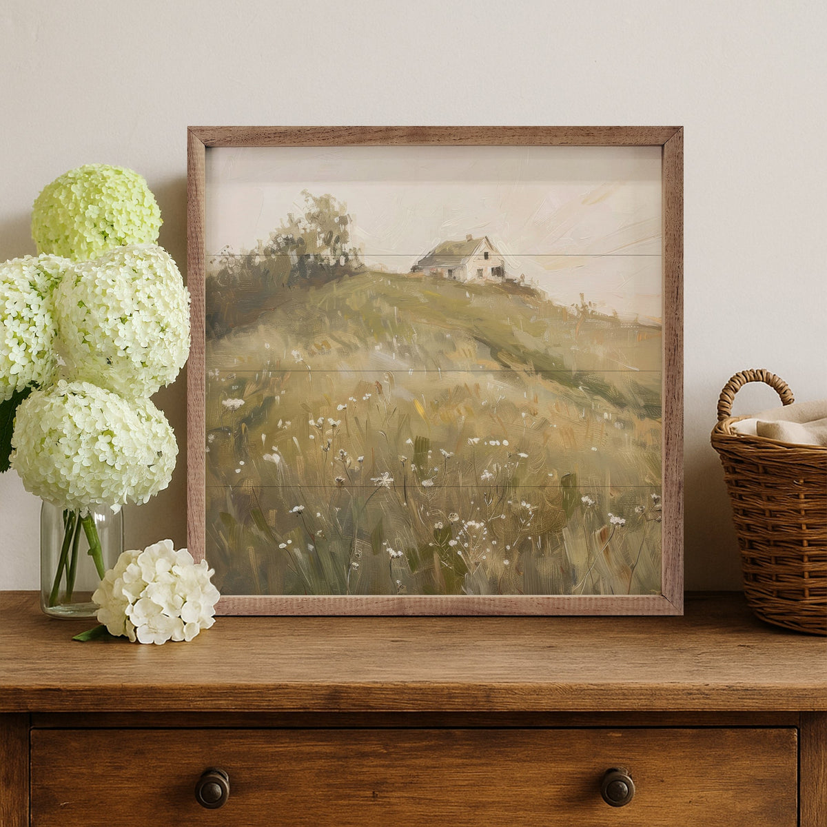 Spring landscape artwork by Creative Studio in a walnut frame, 24x24 inches, featuring vibrant spring scenery.