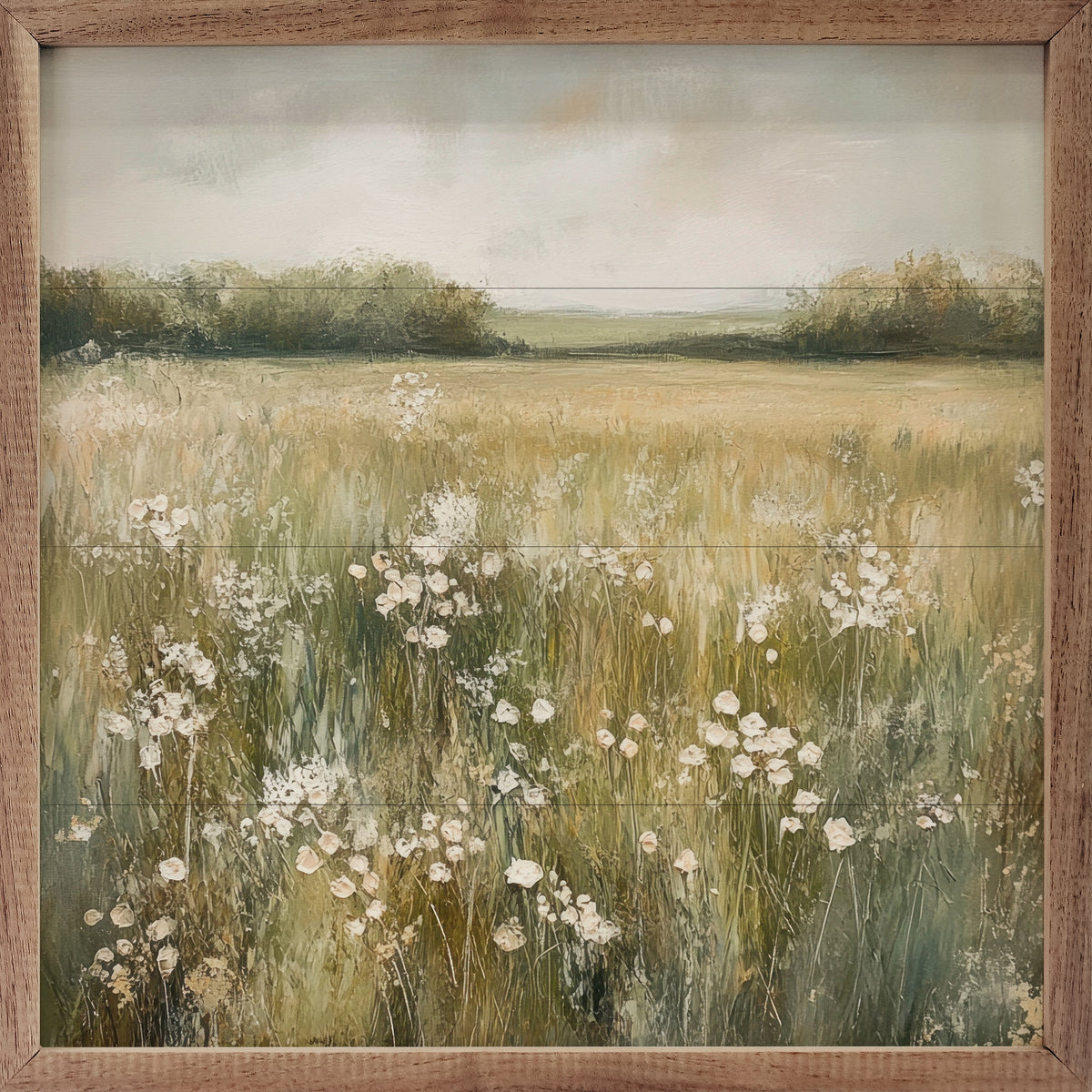 Walnut frame featuring a Neutral Field of Flowers Petals Prints design, perfect for floral wall decor by Kendrick Home.