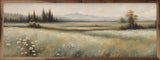 Walnut frame with a floral valley artwork, displayed on a wall, from Kendrick Home, 24x8 inch size.