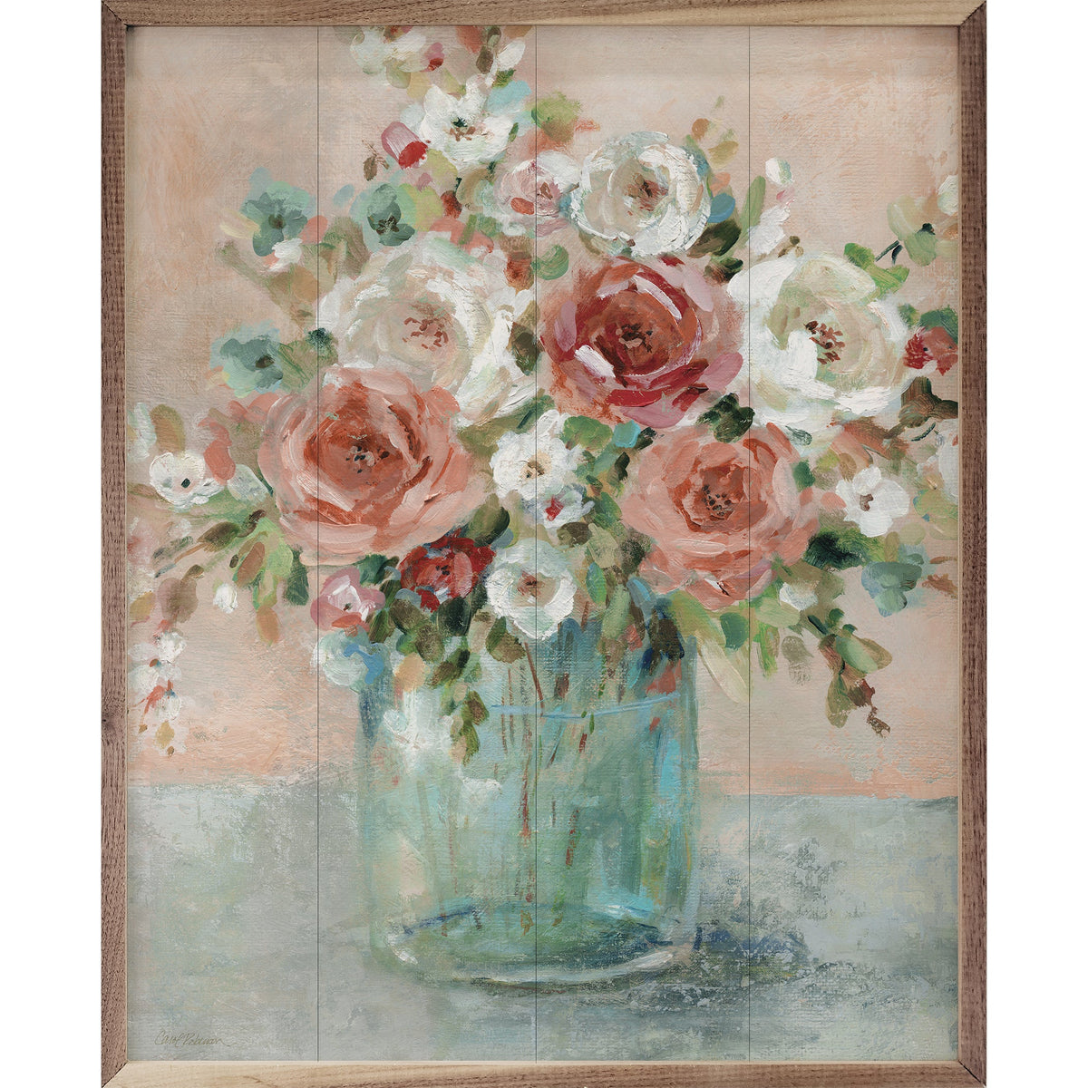 Walnut frames with Peach Blush artwork by Carol Robinson, displayed in a Kendrick Home interior setting.