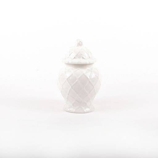 White textured ginger jar from Holly J Home in three sizes, featuring intricate design and classic ceramic craftsmanship.