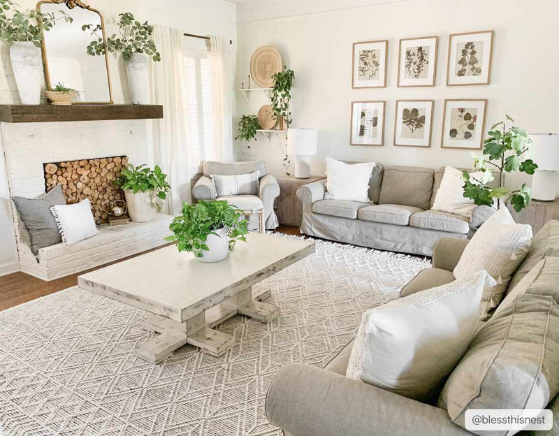 Hauteloom Ramsbury area rug with intricate pattern in neutral tones, perfect for living room or bedroom decor.