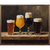Walnut frame displaying a collection of craft beer bottles, showcasing Kendrick Home craft beers in a stylish home decor setting.
