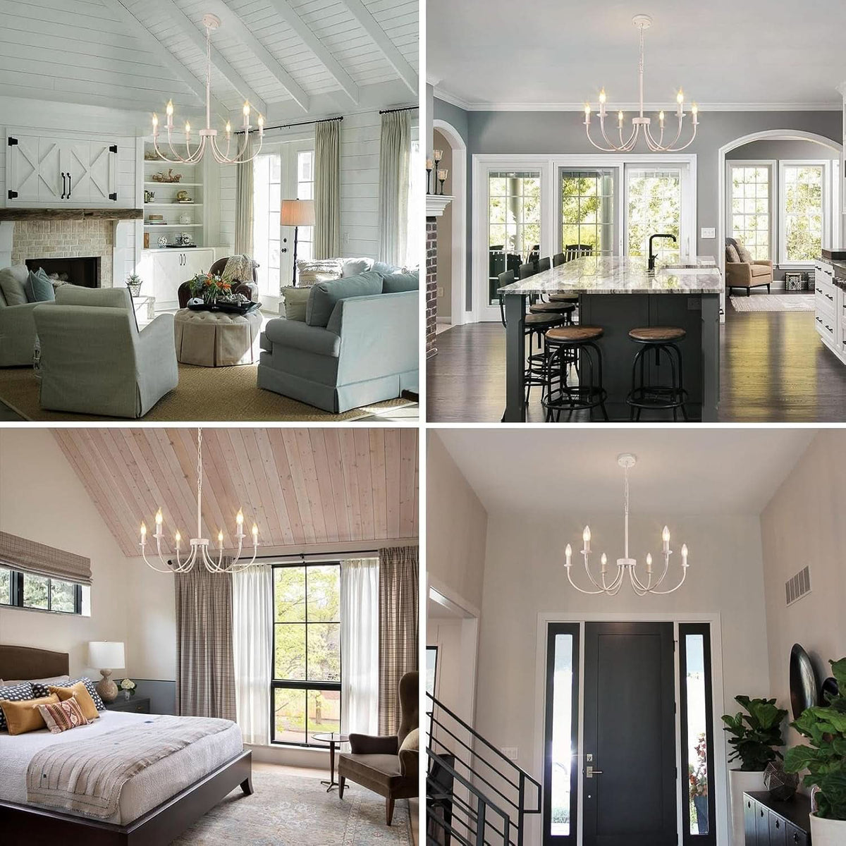 Six Light Antique White Farmhouse Chandelier Dining