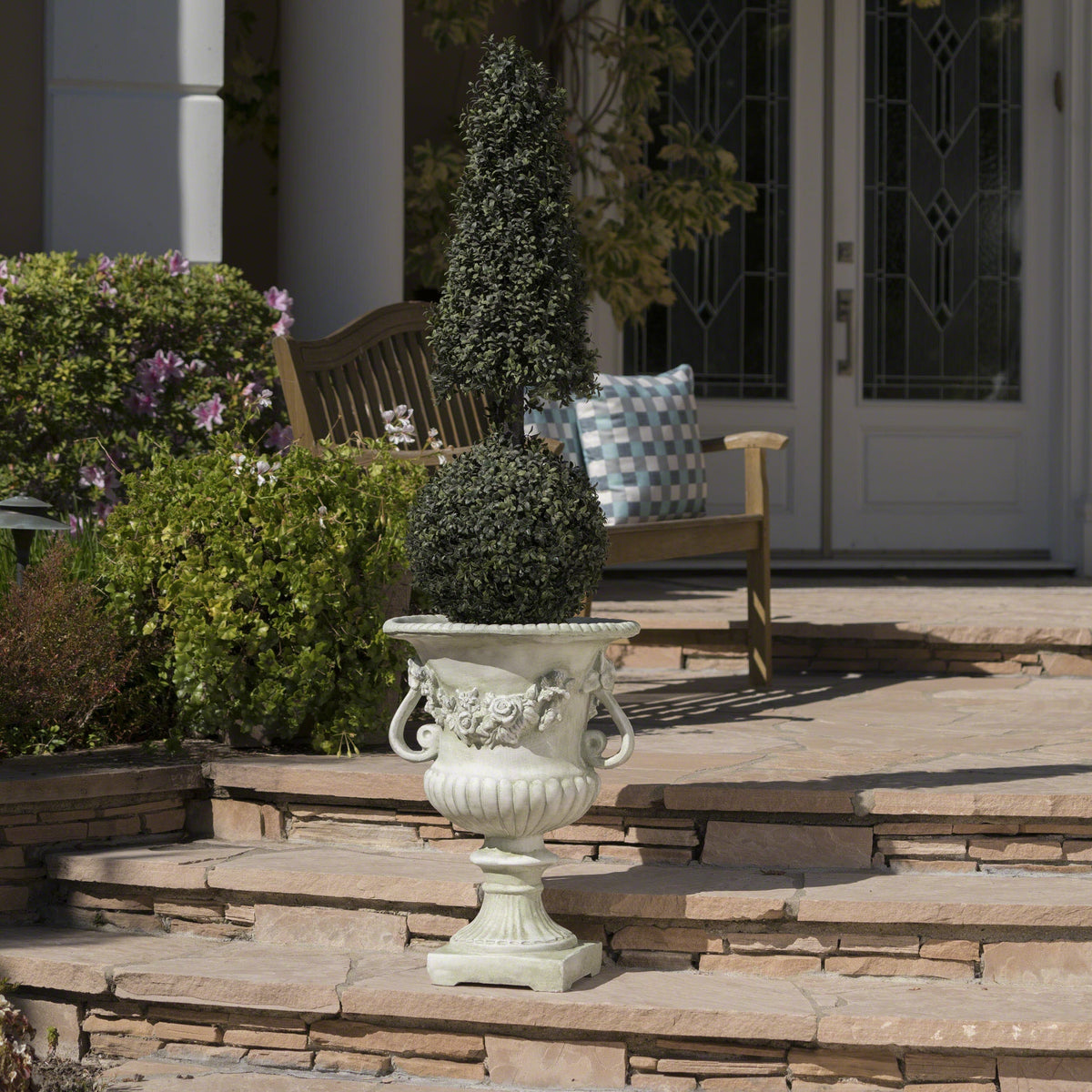 White MGO Garden Urn Planter by HouseOfZazla, made from durable magnesium oxide with a classic urn shape for outdoor gardening.