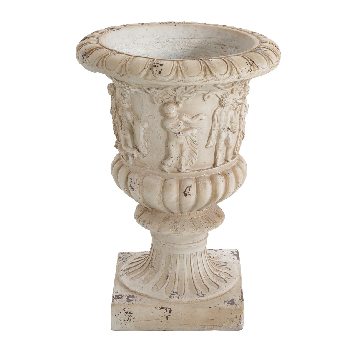 Antique white 27-inch garden urn planter with drainage hole, decorative outdoor container from HouseOfZazla.