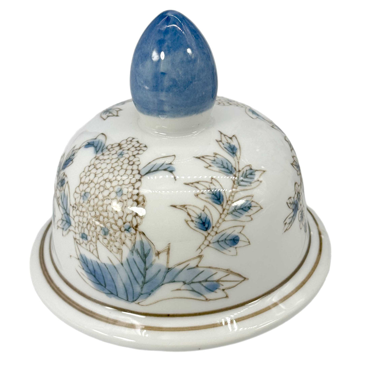 White and blue chinoiserie ginger jar, 14-inch ceramic decorative vase with intricate floral patterns.
