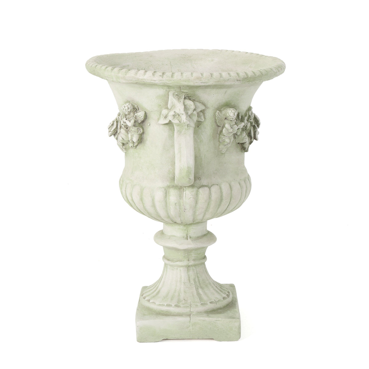 White MGO Garden Urn Planter by HouseOfZazla made of durable magnesium oxide, featuring a classic decorative design.