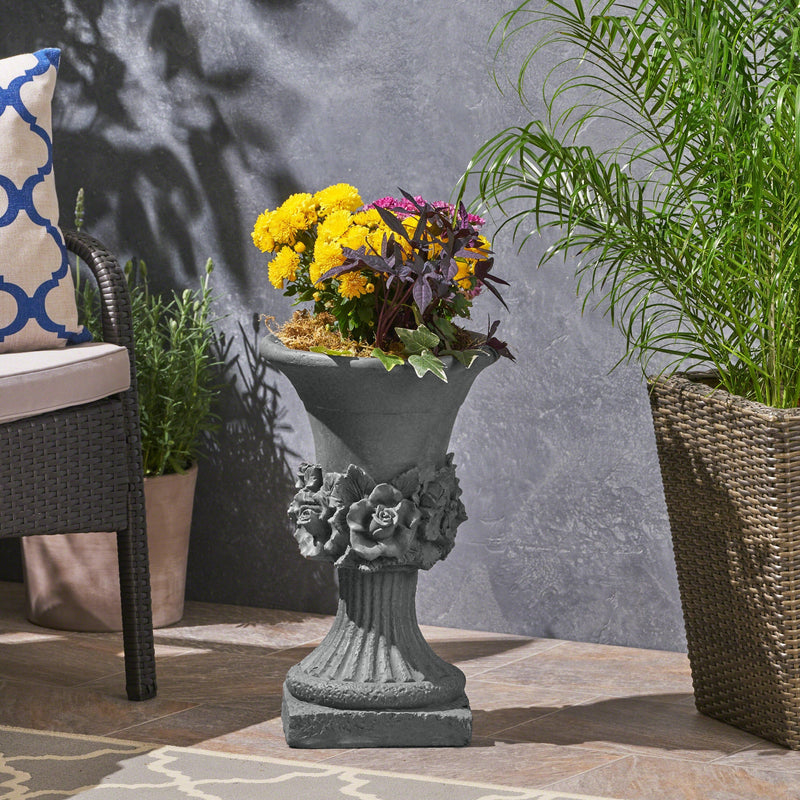 Gray MGO Garden Urn Planter by HouseOfZazla, weather-resistant outdoor planter with classic urn shape and decorative design.