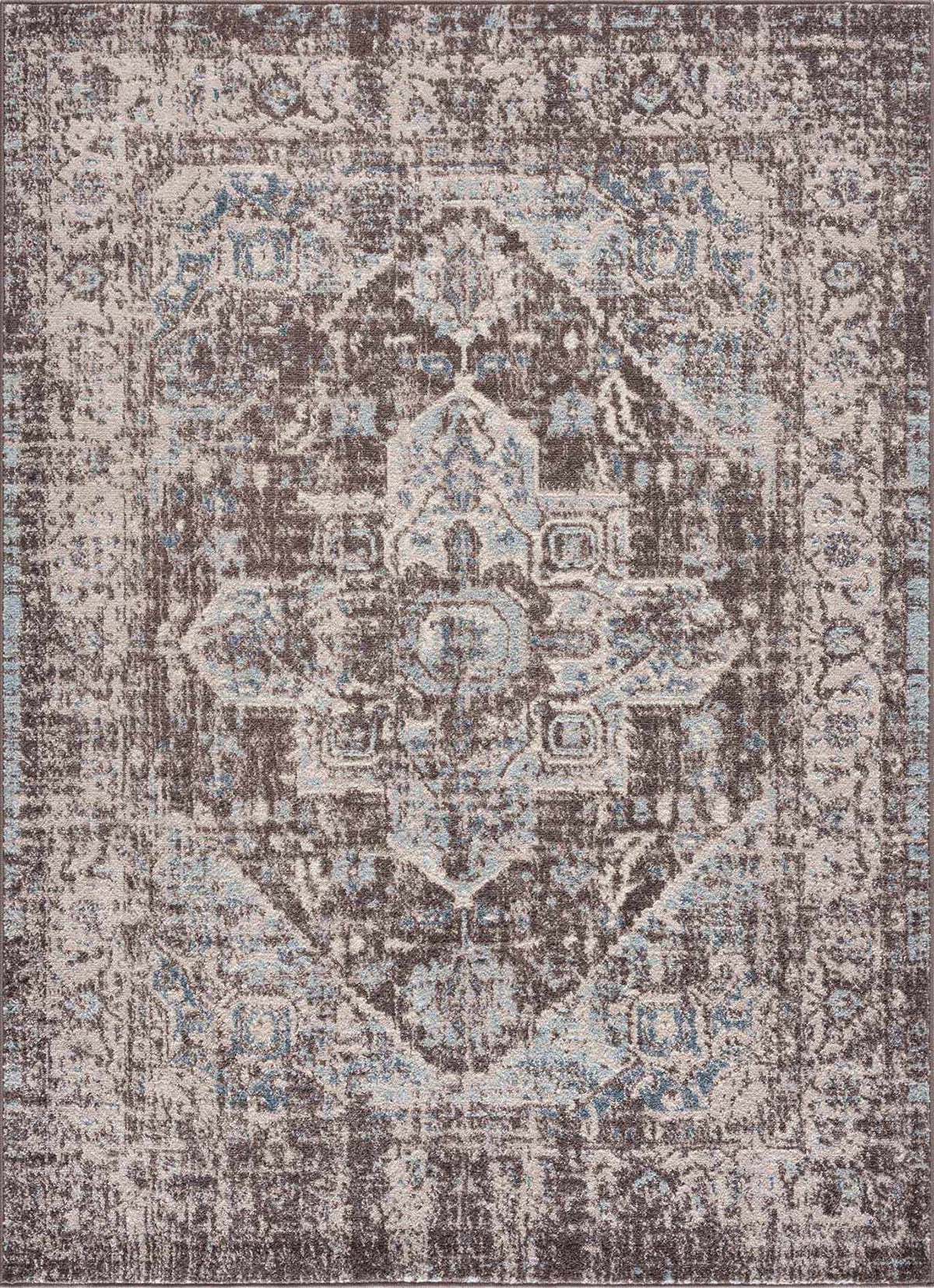 Dark brown medallion area rug by Hauteloom with intricate pattern, perfect for adding elegance to living spaces.