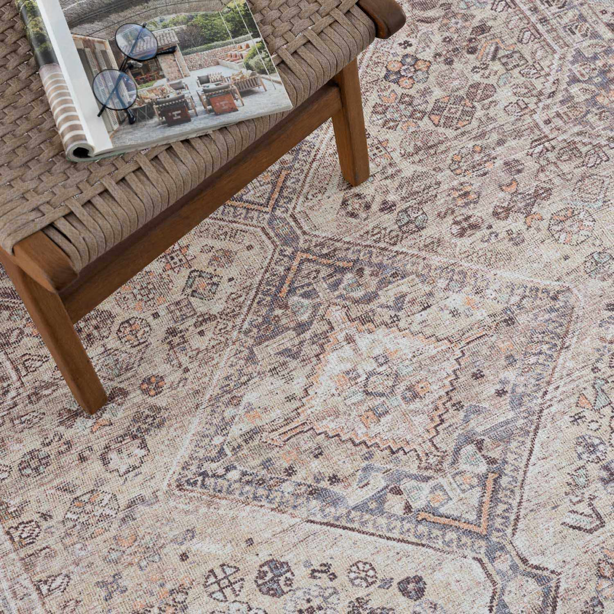 Barny Tan washable area rug by Boutique Rugs, featuring a stylish design in a warm tan color, suitable for living rooms and bedrooms.