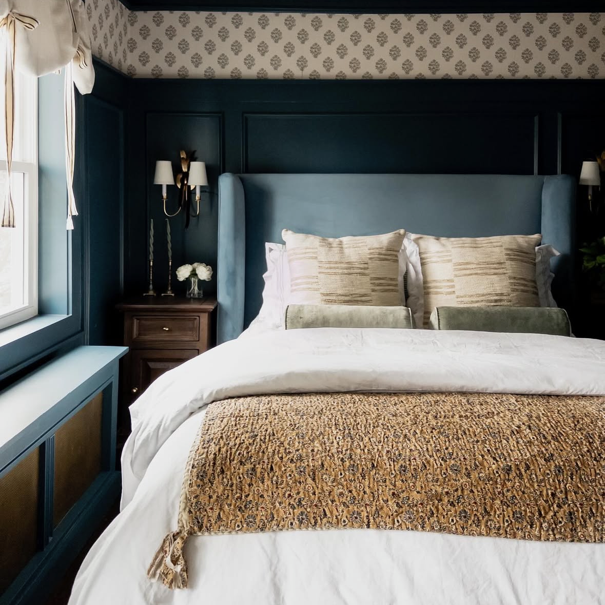 Afton Block Print wallpaper by North and Finch featuring a colorful geometric block pattern on a neutral background.