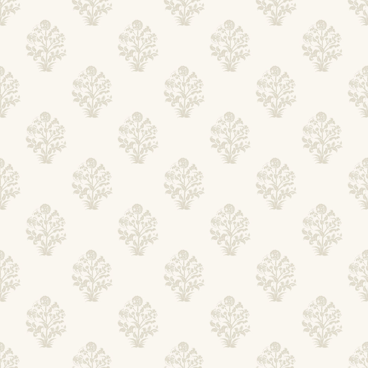 White Afton Block Print wallpaper by North and Finch featuring a detailed, stylish block print design for interior decor.