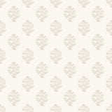 White Afton Block Print wallpaper by North and Finch featuring a detailed, stylish block print design for interior decor.